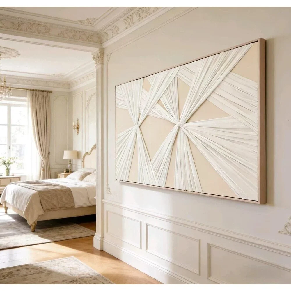 Artists' Handicraft 3D Fabric Beige Pink Wall Art 54x27 Horizontal Decor New